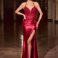 Vestido de satén elástico con cuello halter pronunciado y pedrería Ladivine CD690