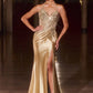 Vestido de satén elástico con cuello halter pronunciado y pedrería Ladivine CD690