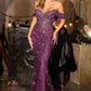 Vestido de noche ajustado con hombros descubiertos, escote corazón y cristales Ladivine CD693
