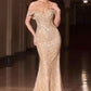 Vestido de noche ajustado con hombros descubiertos, escote corazón y cristales Ladivine CD693