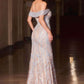 CLEARANCE - Ladivine CD693 Fitted Off Shoulder Sweetheart Gold Evening Dress (Size 12)