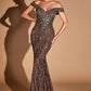Ladivine CD695 Halter Neck Crystal Sequin Plunging Mermaid Dress