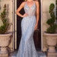 Ladivine CD695 Halter Neck Crystal Sequin Plunging Mermaid Dress