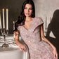 Vestido largo Ladivine CD698 de manga casquillo con escote en V para madrina