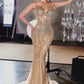 Vestido de sirena sin tirantes con cuentas lineales radiantes Ladivine CD715