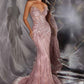 Vestido de sirena sin tirantes con cuentas lineales radiantes Ladivine CD715