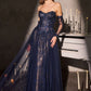 Ladivine CD717 Strapless A-Line Gown Lace Applique Tulle Skirt