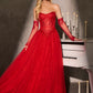 Ladivine CD717 Strapless A-Line Gown Lace Applique Tulle Skirt