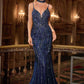 Ladivine CD719 Vestido de Noche Ajustado con Escote Pronunciado y Lentejuelas