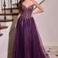 Vestido de fiesta formal Ladivine CD721 sin tirantes, corte A, escote corazón y corpiño estilo corsé