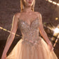 Vestido de fiesta formal Ladivine CD721 sin tirantes, corte A, escote corazón y corpiño estilo corsé
