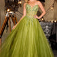 Vestido de fiesta formal Ladivine CD721 sin tirantes, corte A, escote corazón y corpiño estilo corsé