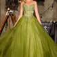 Vestido de fiesta formal Ladivine CD721 sin tirantes, corte A, escote corazón y corpiño estilo corsé