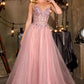 Vestido de fiesta formal Ladivine CD721 sin tirantes, corte A, escote corazón y corpiño estilo corsé