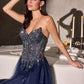 Vestido de fiesta formal Ladivine CD721 sin tirantes, corte A, escote corazón y corpiño estilo corsé
