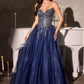 Vestido de fiesta formal Ladivine CD721 sin tirantes, corte A, escote corazón y corpiño estilo corsé