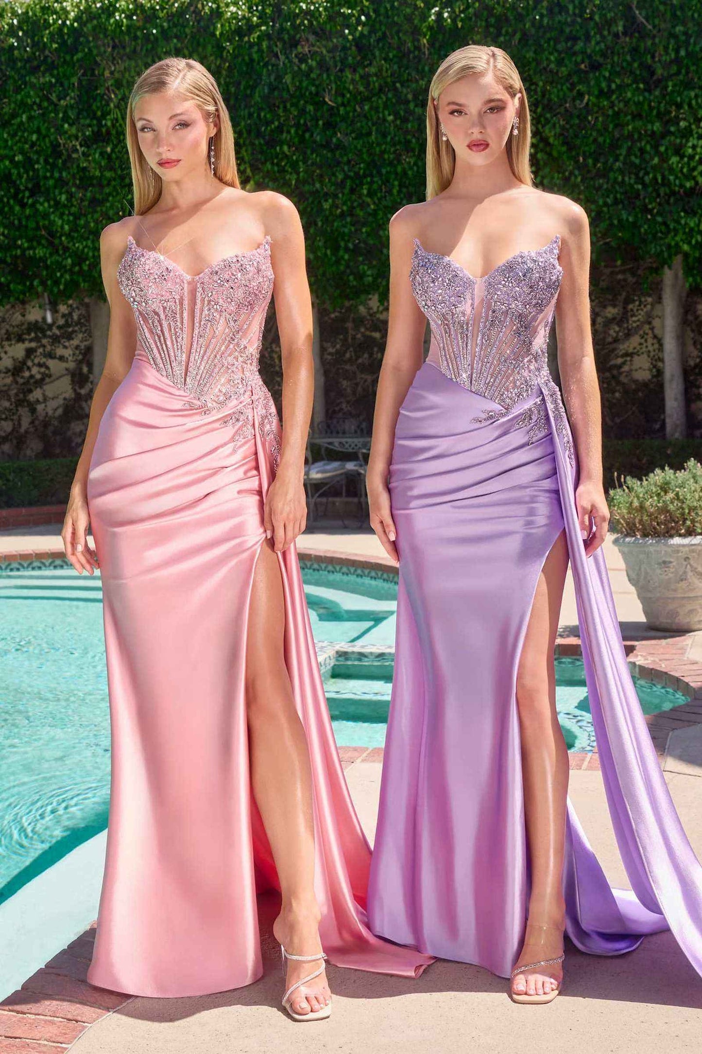 LIQUIDACIÓN - Vestido de Noche Ajustado de Satén sin Tirantes Ladivine CD722 Color Esmeralda (Talla 6)