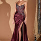 Ladivine CD722 Elegant Strapless Satin Fitted Evening Gown
