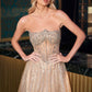 Vestido de Noche Acampanado Ladivine CD724 con Purpurina sin Tirantes Escote Corazón con Pedrería de Cristal