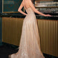 Vestido de Noche Acampanado Ladivine CD724 con Purpurina sin Tirantes Escote Corazón con Pedrería de Cristal