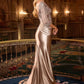 Vestido de Noche Ajustado de Satén Elástico con Escote Bordado Ladivine CD731