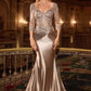 Vestido de Noche Ajustado de Satén Elástico con Escote Bordado Ladivine CD731
