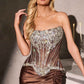 Ladivine CD733 Fitted Embellished Corset Bodice Stretch Satin Gown