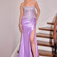 Ladivine CD733 Fitted Embellished Corset Bodice Stretch Satin Gown