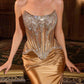 Ladivine CD733 Fitted Embellished Corset Bodice Stretch Satin Gown