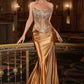 Ladivine CD733 Fitted Embellished Corset Bodice Stretch Satin Gown