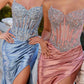 Ladivine CD736 Dress Crystal Strapless Fitted Satin Gown
