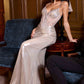 Ladivine CD754 Dress Metallic Silver Fitted Embellished Gown