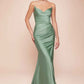 CLEARANCE - Ladivine CD791 Dress Strapless Stretch Satin Fitted Dusty Rose Gown (Size 8)