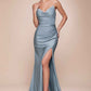 CLEARANCE - Ladivine CD791 Dress Strapless Stretch Satin Fitted Dusty Rose Gown (Size 8)