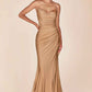 CLEARANCE - Ladivine CD791 Dress Strapless Stretch Satin Fitted Dusty Rose Gown (Size 8)
