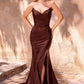 CLEARANCE - Ladivine CD791 Dress Strapless Stretch Satin Fitted Dusty Rose Gown (Size 8)
