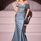 Ladivine CD798 Fitted Satin & Lace Gown With Off The Shoulder Accessory