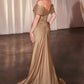 Ladivine CD798 Fitted Satin & Lace Gown With Off The Shoulder Accessory