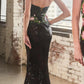 Ladivine CD811 Long Strapless Floral Print Pattern Sequin Dress