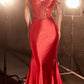 Ladivine CD820 Long Sexy Sheer Boned Bodice Draped Sides Evening Gown