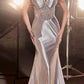 Ladivine CD820 Long Sexy Sheer Boned Bodice Draped Sides Evening Gown