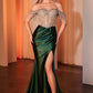 Vestido largo de satén Ladivine CD821 con corpiño adornado y hombros descubiertos