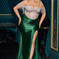 Vestido largo de satén Ladivine CD821 con corpiño adornado y hombros descubiertos