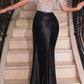 Vestido largo de satén Ladivine CD821 con corpiño adornado y hombros descubiertos