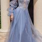 Ladivine CD830 Long Strapless Ball Gown with Removable Sleeves