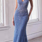 Ladivine CD845 Long Layered Tulle Embellished Rhinestone Gown