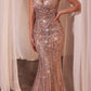 Ladivine CD846 Long Bead Embellished Fit and Flare Gown