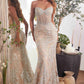 Ladivine CD847 Long Strapless Fitted Embellished Silver/Nude Gown
