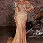Ladivine CD848 Long Fitted Embellished Off the Shoulder Evening Gown
