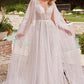 Ladivine CD852W Timeless A-Line Layered Tulle Long Sleeve Drape Wedding Gown